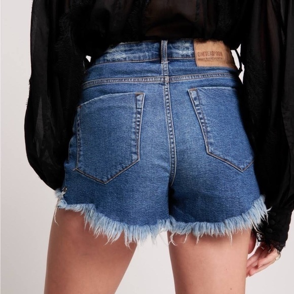 ONE Teaspoon for Free People Blue Colt High Waisted Bonitas Denim Shorts - Picture 2 of 14